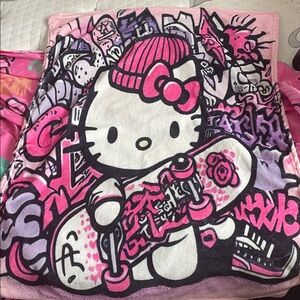 hello kitty purple and pink grafity throw blanket, no tags